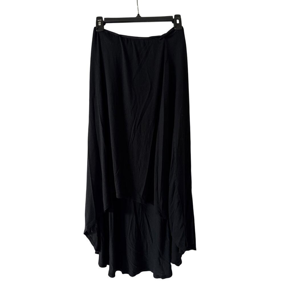 PLEIONE Black Women’s Ruffle Asymmetric Long Skirt Sz M - Picture 2 of 5